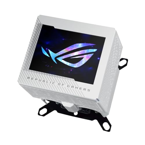 ASUS ROG Ryujin III WB White LCD Bloc d'eau pour processeur (Asetek avec 178 micro-lamelles de refroidissement et plaque de refroidissement en alliage de cuivre, écran LCD 3,5", ventilateur VRM