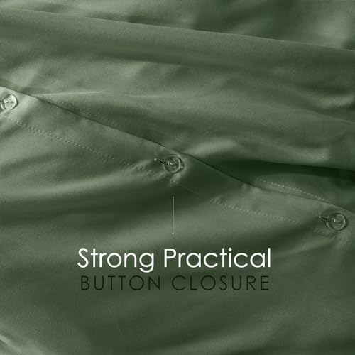 Image of Hearth & Harbor Olive Green Duvet Cover with Fitted Sheet Full Size | 4 Piece Soft Double Brushed Bedding Set, Button Closure, 1 Duvet Cover 80x90 Inches, 1 Fitted Sheet, 2 Pillow Shams