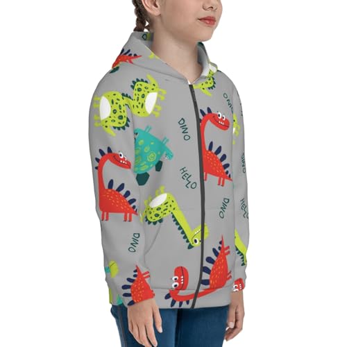 Cute Dinosaur Kids Pullover Hoodies Boys Zip Up Sweatshirts Girls Athletic Clothes with Pocket4