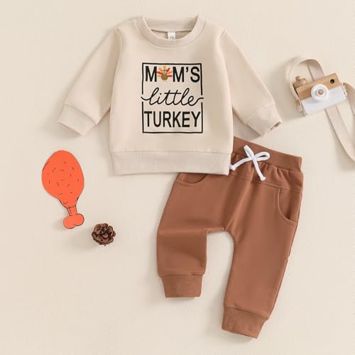 Thanksgiving Toddler Baby Boy Clothes Mam's Dad's Little Turkey Crewneck Sweatshirt Tops Sweatpants Set 2Pcs Outfit2