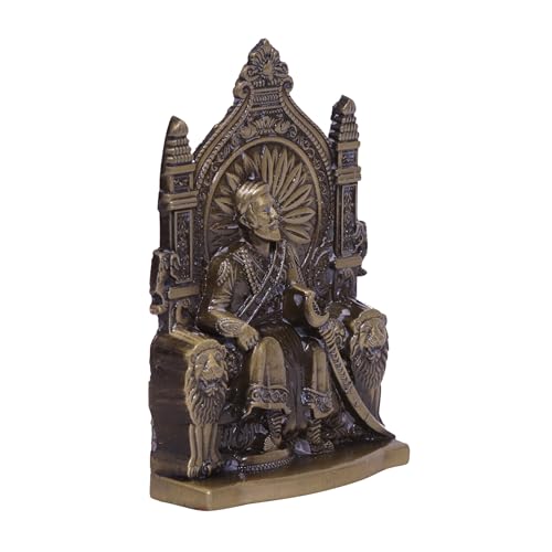 Image of anciently Chhatrapati Shivaji Maharaj Statue for Car Dashboard | Shivaji Maharaj Murti for Car Dashboard, Metal, 1 Piece (Brass Colour)