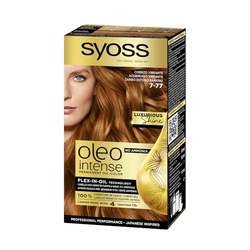 Syoss Oleo Intense - Tono 7-77 Cobrizo Vibrante – Coloración permanente sin amoníaco – Resultados de peluquería – Cobertura profesional de canas