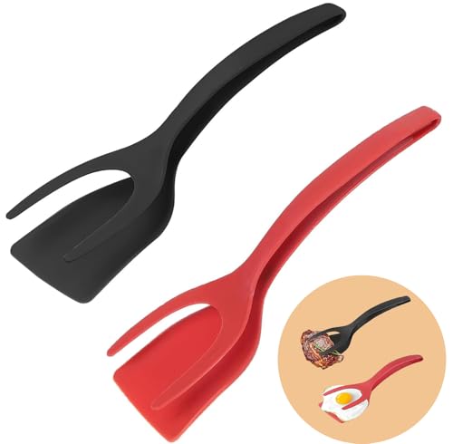 Comparison: Best Spatula For Turning Eggs 8 2-in-1 Egg Flipper Spatula Tongs Set - Non-Stick Silicone Grip and Flip Cooking Utensils for Omelets, Pancakes, Fish, and Burgers - 2 PCS Kitchen Cooking Tools (Black & Red)