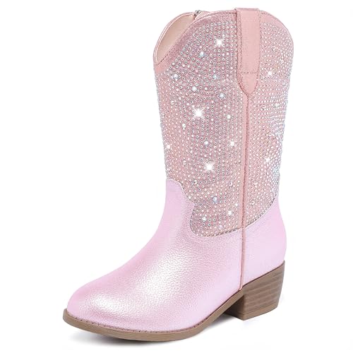 Motasha - Motasha Girls Cowgirl Cowboy Boots Kids Rhinestone Sparkly Dress Western Boot Sparkle Big Kid Toddler Mid Calf Zipper Dance Party Birthday Halloween Christmas(CA-M7112 Du Pink 13)