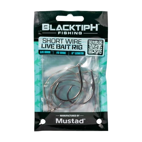 BlacktipH x Mustad Live Bait Wire Rig, 42in #8 Hilo Simple, Anzuelo UltraPoint Circle Mustad 39951 8/0, Giratorios de Acero Inoxidable 80lb, Trolling Lento y Deriva en Agua Salada