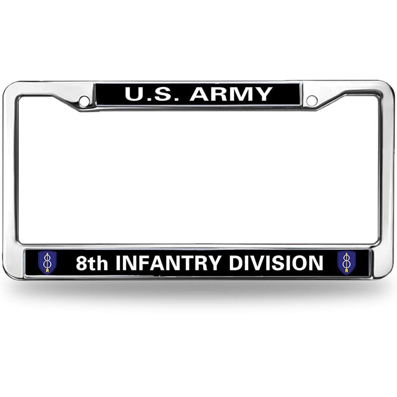 Image of US Army Infantry License Plate Frame for Military Infantry Division Flag Weather-Proof Army 8th Infantry Vet License Plate Frame Thankful Gift