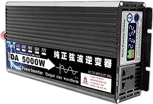 5000W Inverter Pure sine Wave Voltage Converter Power Pure sine Wave Inverter with LED Display & EU sockets for Laptop, Camera, Battery Generator (60V)