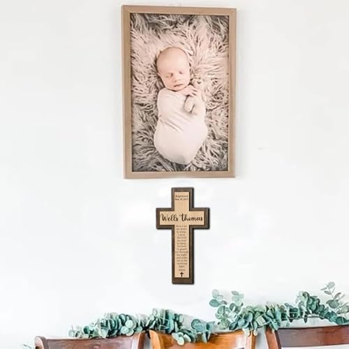 Image of Godashop Personalized Baptism Cross Wood Sign, Wooden Sign Baptism Gifts For Baby, Christening Gifts Crosses for children, Baptized Cross Sign, Dedication Gift - A8