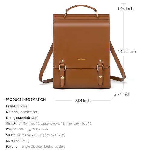 Image of Cnoles Leather Backpack Purse For Women Fashion Ladies Vintage Bag Casual School College Travel Backpacks Bookbag