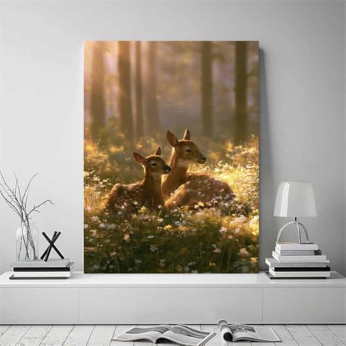 Toile cerfs sauvages mignons tableau salon affiche murale 20x30
