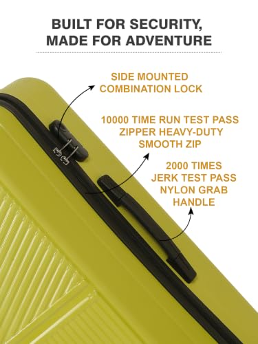 Image of Teakwood Large Size 8 Wheels Trolley Bag, Hard Cabin with Zipper Closure, Adjustable Push Button & Cross Side Strap, Number Lock System 360 Degree (Large, Lime Green)
