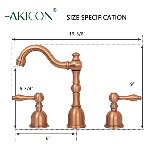 3 Hole 8 Inch Two-Handle Solid Brass Widespread Bathroom Sink Faucet - Akicon (Copper) #TOP4