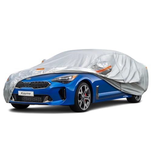 Kayme Sedan Car Cover Fit for Kia Stinger (2018-2025) Automobiles All Weather Waterproof, Outdoor Cover Sun Rain Protection, with Lock and Zipper Door