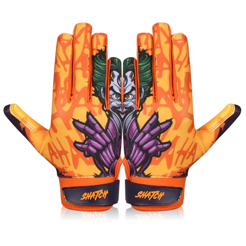 SNATCH Football Gloves Receiver Tacky Grip Breathable Football Gloves Youth for Game Day (Clown Prince, Youth Medium/Large)