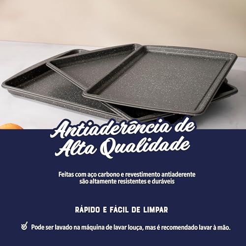 OSTER Conjunto de Assadeiras Antiaderentes 3 Peças com Grelha Greystone - Construção Resistente de A