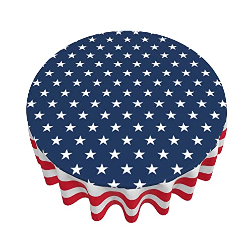 Patriotic Tablecloth Round 60 Inch 4Th Of July Table Cloth Washable Spillproof Wrinkle Free Blue Red White Independence Day Holiday Fabric Table Cover For Indoor Outdoor Kitchen Dinning Round Tables #TOP2