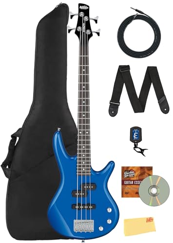 Ibanez GSRM20 SR Gio miKro Short-Scale Bass Guitar - Starlight Blue Bundle with Gig Bag, Tuner, Strap, Cable, Austin Bazaar Instructional DVD, and Polishing Cloth