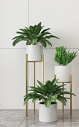 Image of Iron Metal Tall Plant Stand with Pot| Indoor Outdoor Plant Stand| Modern Golden Tall Planter Stand [ Set of 2 ]