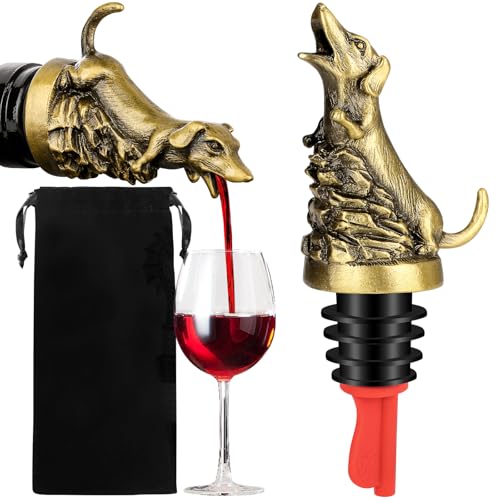 MR.BARWARE Bec verseur aérateur de vin teckel pour alcool, saucisse en bronze et bouchon pour spiritueux, vin, champagne, cadeaux d'anniversaire, cadeaux de fête des pères, teckel pour homme et femme
