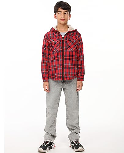Image of ZENTHACE Boys Sherpa Fleece Lined Flannel Jacket