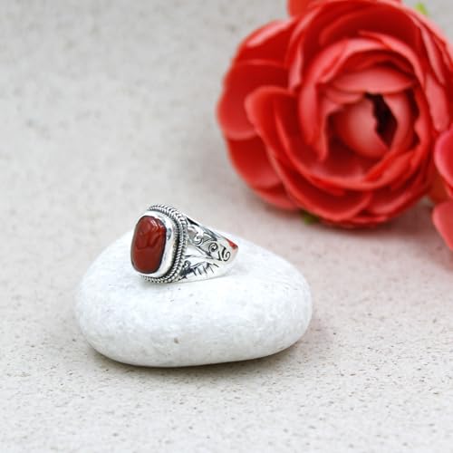 Bague corail argent 925 taille 57.5 ajustable au style boho ethnique