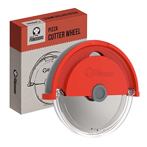 Chef Pomodoro Roulette à Pizza en Acier Inoxydable, Coupe Pizza avec Lame Ultra-Tranchante de 10 cm avec Poignée Ergonomique, Découpe Pizza avec Couvercle de Protection, Facile à Nettoyer (Orange) Cover