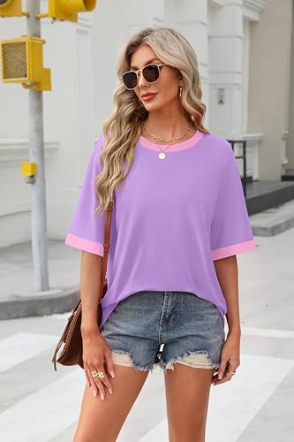 OFEEFAN Summer Tops for Women 2025 Short Sleeve Shirts Dressy Casual Crew Neck Tshirts Fashion3