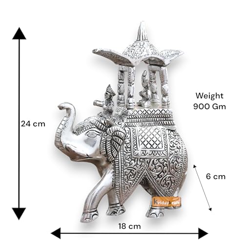 Image of KridayKraft Handcrafted Metal Elepant Kondapalli Maharaj Ambari Rajasthani Rajwadi Elephant Showpiece Statue, 24 Cm Height, 900 Gm Weight, Intricate Carvings, Silver