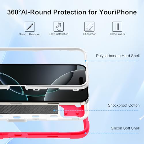 Image of MARKILL Compatible with iPhone with Built-in 360Rotating Ring Stand, Military Grade Drop Protection Full Body Rugged Heavy Duty Case Durable Cover (Hot Pink, iPhone 16 Pro Max 6.9 inch)