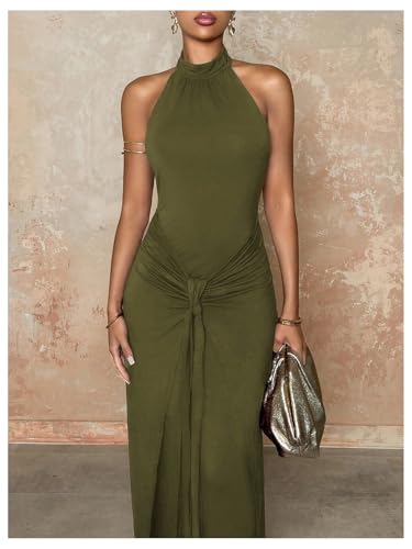 Milumia Women's Tie Knot Bodycon Halter Dress Sleeveless Backless Long Dresses Cocktail4