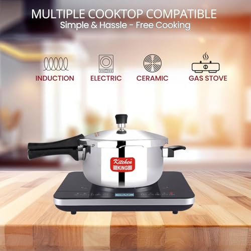 Image of Cooker Triply Pressure Cooker, Induction Cooker, Outer Lid Pressure Cooker, Induction & Gas Stove Compatible, Onbody 5 Years Warranty (5 Litres)