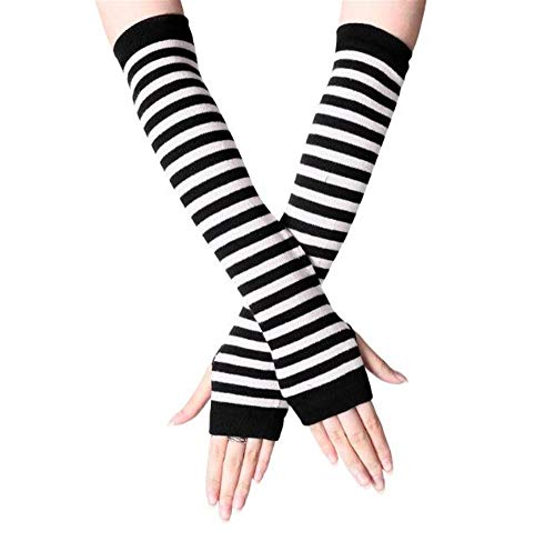 Uteruik Guantes Largos sin Dedos - Guantes de Invierno de Punto Guantes de muñeca para Mujeres y niñas, 1 par (Rayas B) Cover