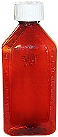 AmexDrug Pharmacy Bottle - Oval Plastic Bottle - 4 oz - Amber - Child Resistant Caps - 12 pcs (Medicine Bottle, Prescription Bottle, Liquid Medicine)