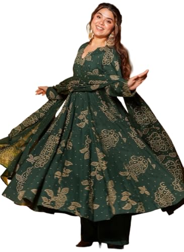 Image of ANNI Designer Women's Viscose Blend Umbrella Style Printed Kurta Palazzo with Dupatta | Stylish Kurta Set for Women | Elegant Palazzos & Dupatta Set | Traditional Ethnic Wear