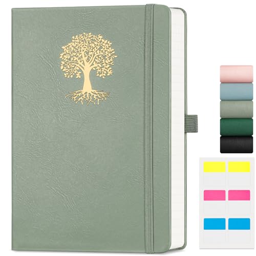 EMSHOI A5 Lined Notebook Hardcover Journal Notepad 192 Pages Light Green