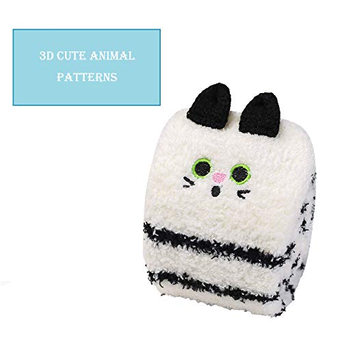 Image of Wander G Womens Over Knee High Fuzzy Socks Cute Cartoon Thigh High Stockings Warm Stripe Leg Warmers