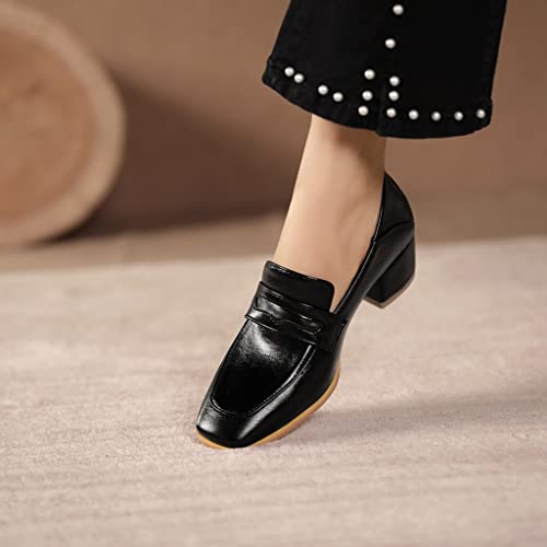 Women's Classic Slip On Penny Loafers Pumps Square Toe Block Mid Heel Business Office Dress Shoes4