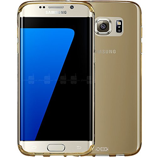 S7 Edge Case, ACMEBOX [Slim Thin] Anti-Shock TPU Gel Rubber Thin Flexible Soft Bumper Silicone Protective Case Cover for Samsung Galaxy S7 Edge -(Clear Gold)