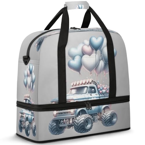 Monster Truck Balloon Travel Duffel Bags for Women & Men Large Sports Gym Bags Foldie Weekender Overnight Bag Carry On Tote Bag With Shoe Compartment Personal Item Luggage for Travel Sports Gym