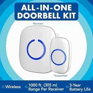 SadoTech Wi-fi Doorbells for House, Flats, Companies, Lecture rooms, and so on. – 2 Door Bell Ringer & 1 Plug-In Chime Receiver, Battery Operated, Simple-to-Use, Wi-fi Doorbell w/LED Flash, White
