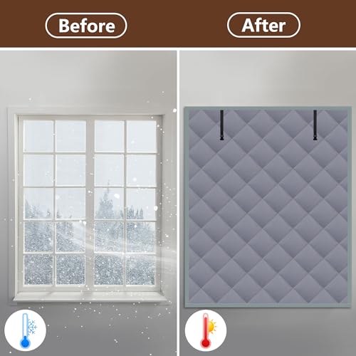 Nkiy Quen 3 Layer 63 x 39 Inches Winter Insulated Window Cover-Oxford Thermal Insulated Window Blanket with Fastener-Gray Window Insulation Kit for Winter Keeping Warm by Nkiy Quen - Image 4