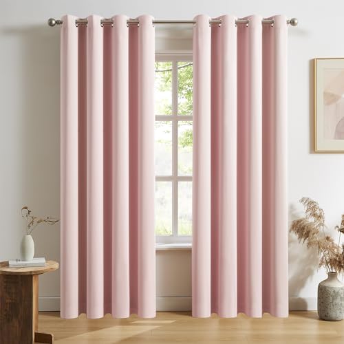Image of IVAZA Living Room Bedroom Room Darkening Thermal Insulated Polyester Solid Blackout Curtain Noise Reducation Long Door Curtain 9 feet Set of 2(Peach)