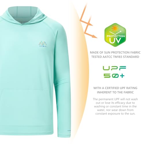 Image of Men's UPF 50+ Hoodie Shirt Long Sleeve Permanent UV Sun Protection Vented Tee Performance for Outdoor Hiking Fishing