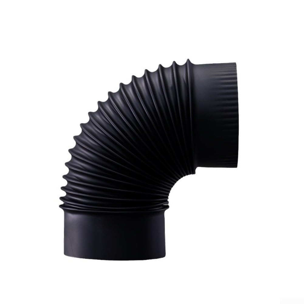 Tubo di scarico a 90 gradi, resistente al calore fino a 800 °C, per stufa a legna e camino, nero, saldato senza cuciture, resistente alla ruggine (200 mm, nero)
