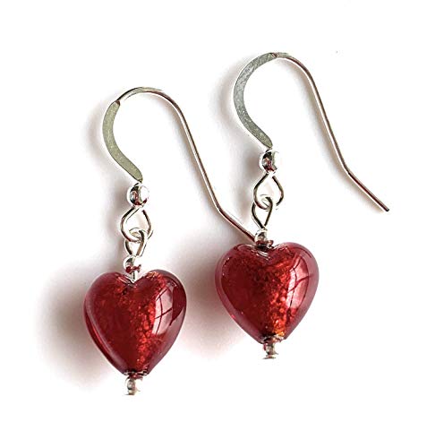 Image of Earrings with red Murano glass mini heart drops