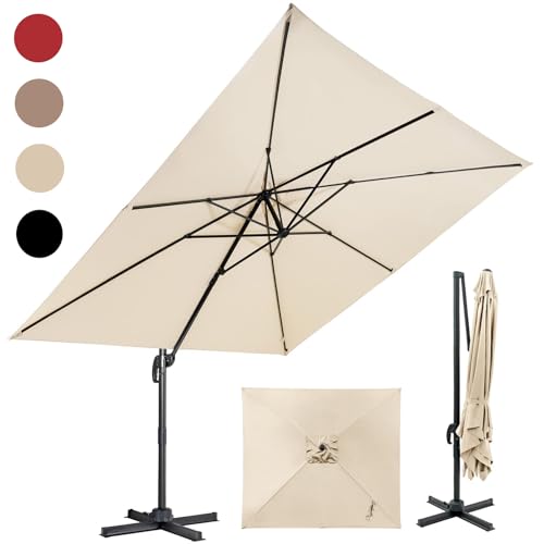 RELAX4LIFE Parasol Déporté Rectangulaire 3x3M, Parasol de Jardin Exterieur Inclinable et Rotative 360° par Pédale en Polyester Anti-UV pour Plage Jardin...