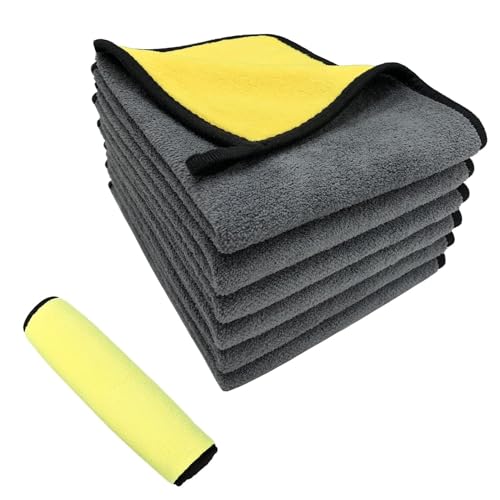 JJiaoLinin Bayetas Microfibra Coche，Set de 5 Bayeta Microfibra, Toalla Secado Coche，Adecuado para Lavado de Coches, Limpieza, Pulido y Limpieza del Hogar.30 × 40 cm Amarillo/Gris
