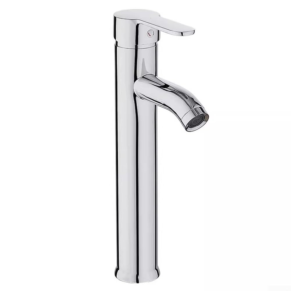 Miscelatore monocomando per lavabo in Acciaio Inox, per Acqua Calda e Fredda, Design Moderno, con Tubo Flessibile da 60 cm, Finitura Argento.