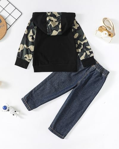 Image of Renotemy Toddler Baby Boy Clothes Denim Outfits Infant Hooded Sweatshirt Jeans Pants Little Boys Clothing
