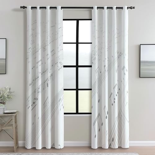 Blackout Curtains Bedroom Simple Style Music Score Texture Pattern, Geo-Thermal Insulated Energy Efficiency Window Treatment Sets Privacy Grommet Drapes for Kids Room 52